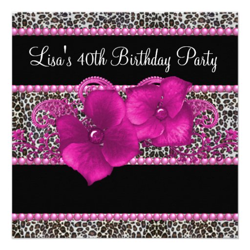 Hot Pink Leopard Womans 40th Birthday Party Announcement