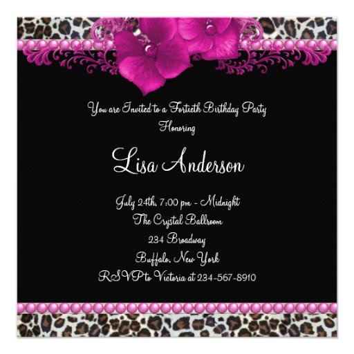 Hot Pink Leopard Womans 40th Birthday Party Announcement