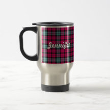 Hot Pink Light Blue Tartan Plaid Pattern Coffee Mugs