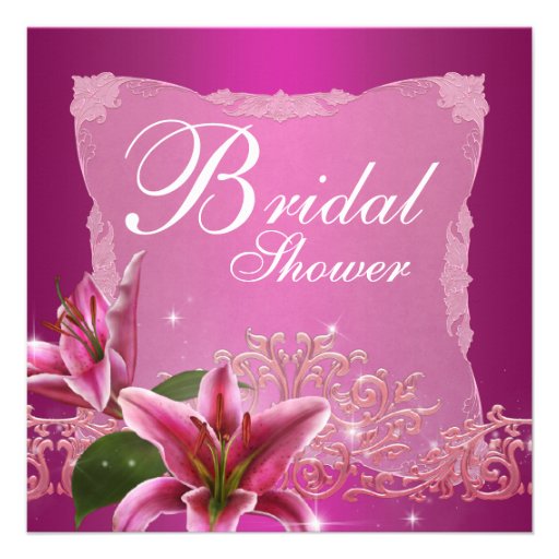 Hot Pink Lily Bridal Shower Invitations