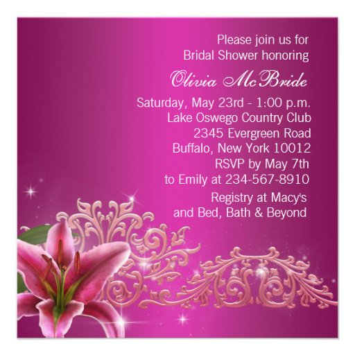 Hot Pink Lily Bridal Shower Invitations