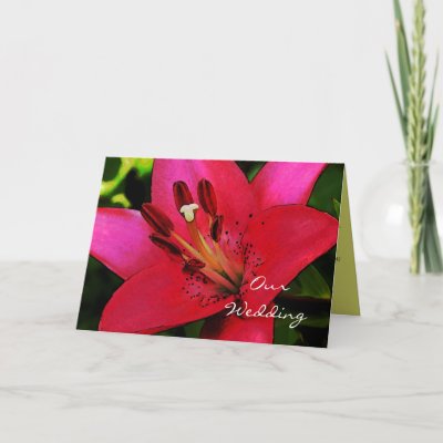 Hot Pink Lily Wedding Invitation Greeting Card by ArtByLindaLou