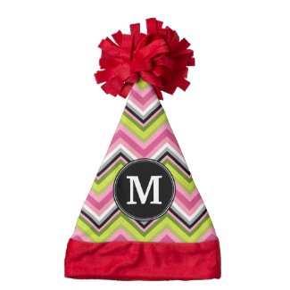 Hot Pink, Lime and Black Chevron Pattern Monogram Santa Hat