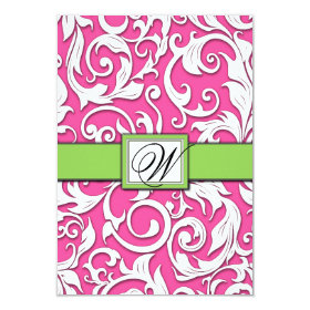 Hot Pink & Lime Green Damask Wedding RSVP Cards 3.5