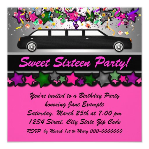Hot Pink Limousine Birthday Party Card | Zazzle
