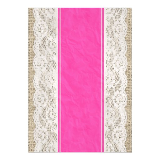 Hot Pink Linen Burlap Lace Bridal Shower Invites