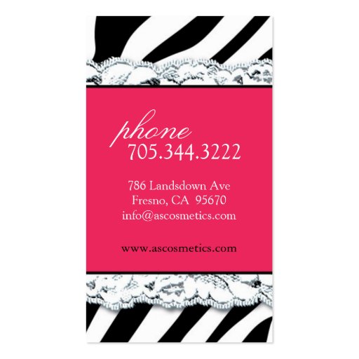 Hot  Pink Lips + Zebra Print Business Cards (back side)