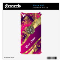 Hot pink Magenta & gold damask iPhone 4 Skins