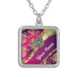 Hot pink Magenta & gold damask Necklaces