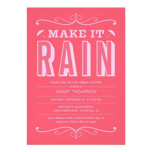 Hot Pink Make it Rain Bridal Shower Invitations