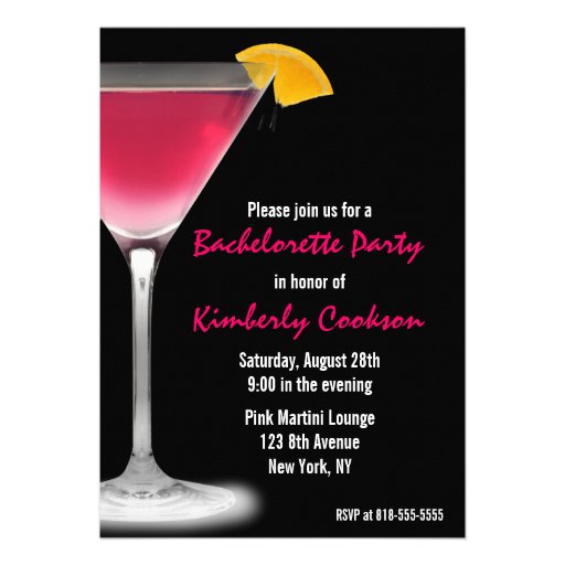Hot Pink Martini Bachelorette Party Announcement