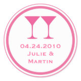 Hot pink martini wedding favor tag seal label stickers