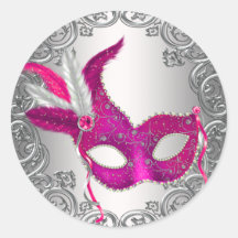 Hot Pink Mask Masquerade Envelope Seal Favor Round Stickers