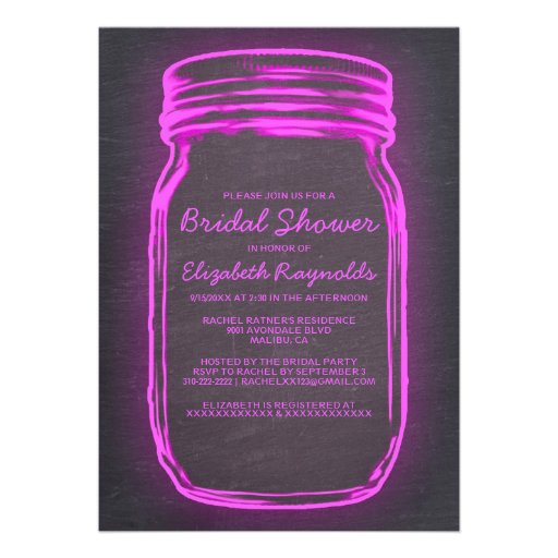 Hot Pink Mason Jar Bridal Shower Invitations