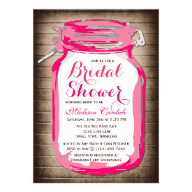 Hot Pink Mason Jar Bridal Shower Invitations