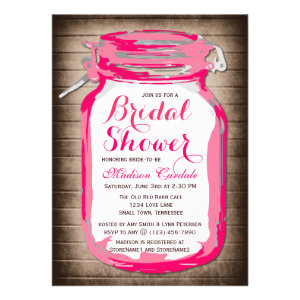 Hot Pink Mason Jar Bridal Shower Invitations