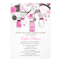 Hot Pink Mason Jars Cute Bridal Shower Invitation