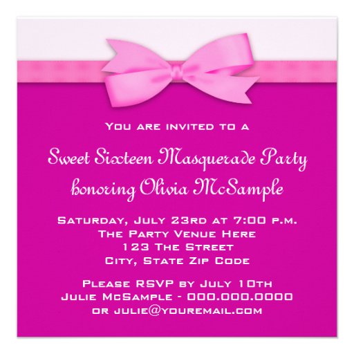 Hot Pink Masquerade Party Invitations