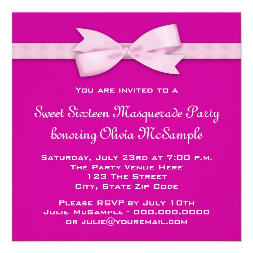 Hot Pink Masquerade Party Invitations