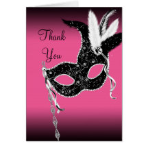 Hot Pink Masquerade Party Mask Thank You Cards