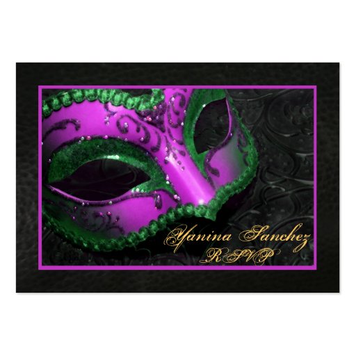 Hot Pink  Masquerade RSVP Business Cards (front side)