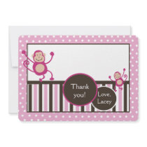 Hot Pink Monkey Birthday Thank you card Flat invitations
