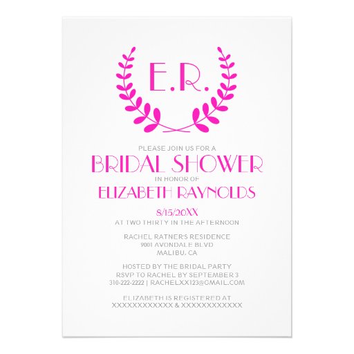 Hot Pink Monogram Bridal Shower Invitations