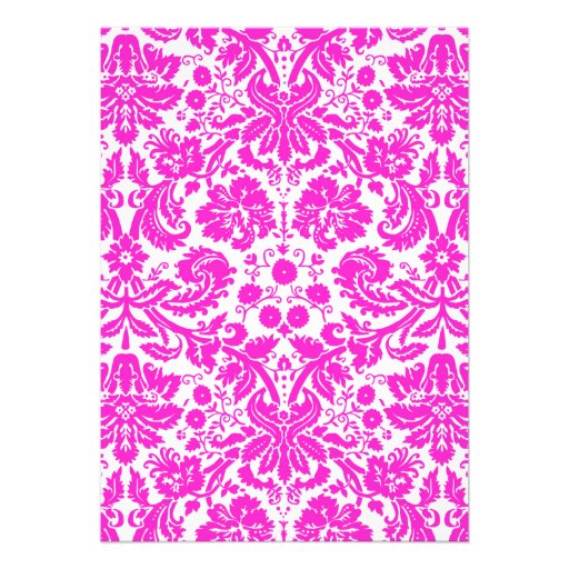 Hot Pink Monogram Damask Bridal Shower Invitations