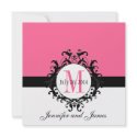 Hot Pink Monogram Damask Wedding Invitation invitation