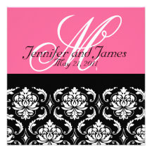 Hot Pink Monogram Damask Wedding Invitation