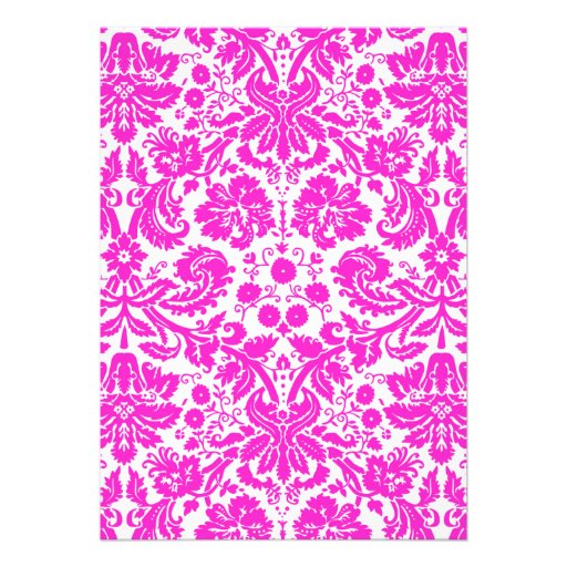 Hot Pink Monogram Damask Wedding Invitations