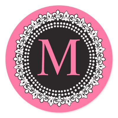 Hot Pink Monogram M Fleur de Lis Wedding Sticker
