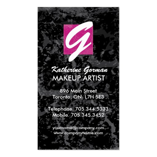 Hot PInk Monogram Makeup Artist Business Cards (back side)