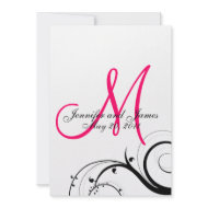 Hot Pink Monogram Wedding Invitation Back invitation