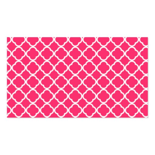 Hot Pink Moroccan Quatrefoil; Chalkboard look Business Card (back side)