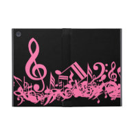 Hot Pink Musical Notes on Black Covers For iPad Mini