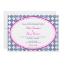 Hot pink navy oval beaded preppy custom wedding invitation