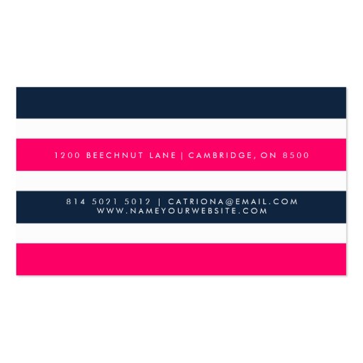 Hot Pink & Navy Stripes Modern Business Cards (front side)