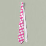 Hot Pink  Necktie with Slanted White Stripes