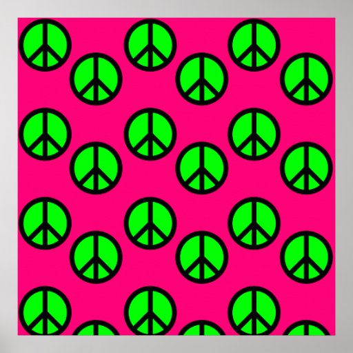 Hot Pink Neon Green Peace Sign Hippie Pattern Poster | Zazzle