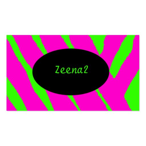 Hot Pink Neon Green Zebra Fashion Business Cards (front side)