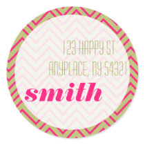 Hot Pink Olive ZigZag Stripe Sticker Address Label