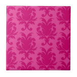 hot pink on pink chic damask pattern ceramic tiles