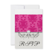hot pink on pink chic damask pattern personalized invitations