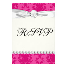 hot pink on pink chic damask pattern personalized invitations