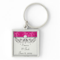 hot pink on pink chic damask pattern keychain