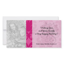 hot pink on pink chic damask pattern custom photo card