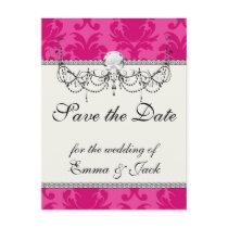 hot pink on pink chic damask pattern post cards