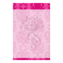 hot pink on pink chic damask pattern customized stationery