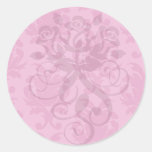 hot pink on pink chic damask pattern round stickers
